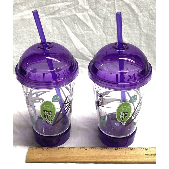 Jack Skellington Flashing Lights Purple Dome Top Cup W Straw New Lot Of 2 Disney - Picture 6 of 6